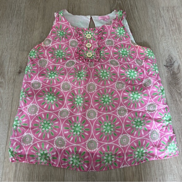 Lilly Pulitzer Vibrant Pink and Green Blouse - Bib with Ruffles - size 8 - Picture 1 of 10